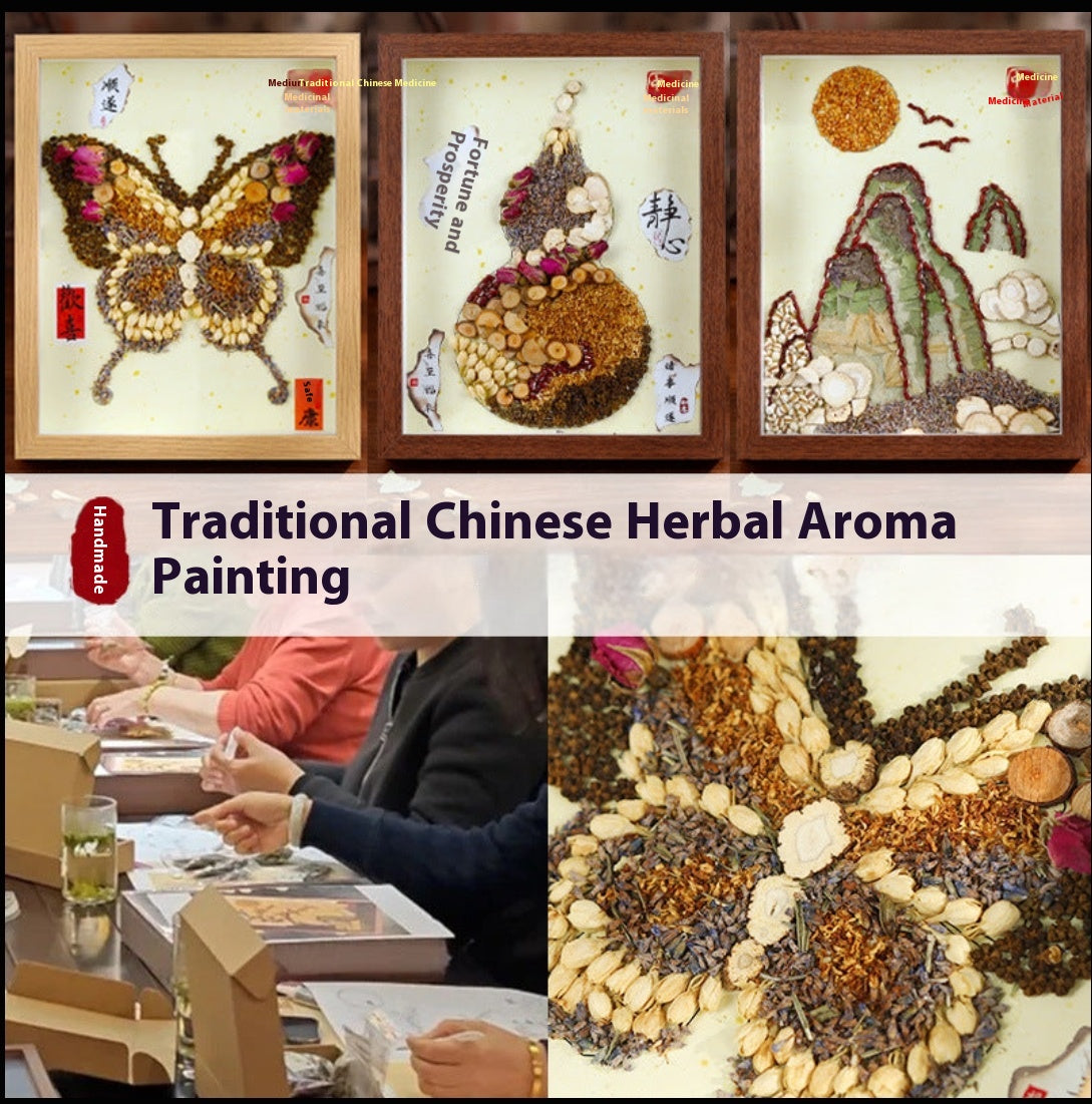 Traditional Chinese Medicine Fragrance Painting Handmade DIY Material Kit Traditional Chinese Medicine Collage Art Cultural and Creative Wellness Activities Mid-Autumn Festival