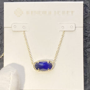 KS  Oval Shell Necklace Turquoise Geometric Inlaid Mother-of-Pearl Pendant Real Gold Color Retention Collarbone Chain