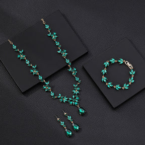 Vintage Luxury Crystal Necklace Earrings Bracelet Set Korean and Japanese Fashion Bride Wedding Evening Accessories