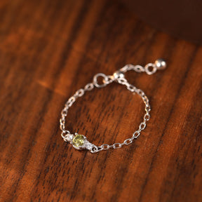 S925 Silver Olive Zircon Chain Ring for Women Fresh Niche K Gold Plated Vintage Adjustable Index Finger Ring
