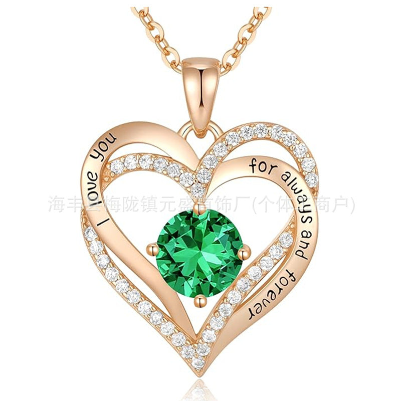 S925 Sterling Silver Necklace for Women with Twelve Birthstones Amazon Eternal Heart Pendant Heart-shaped Necklace