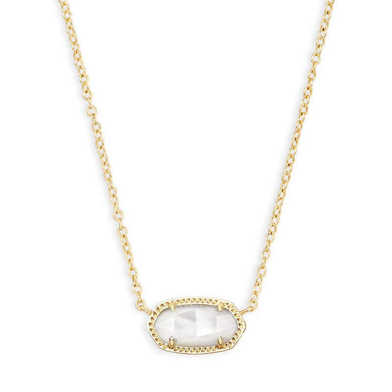 KS  Oval Shell Necklace Turquoise Geometric Inlaid Mother-of-Pearl Pendant Real Gold Color Retention Collarbone Chain