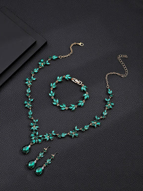 Vintage Luxury Crystal Necklace Earrings Bracelet Set Korean and Japanese Fashion Bride Wedding Evening Accessories