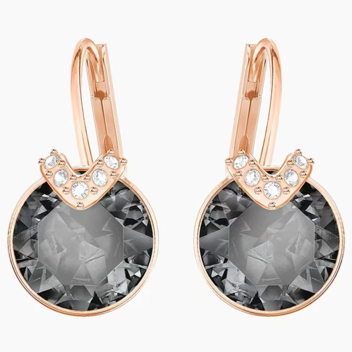 Cross-Border Hot Selling V-Shaped Bella Crystal Round Earrings Series Set Simple Light Luxury Elegant Fashionable Statement Earrings
