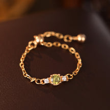 S925 Silver Olive Zircon Chain Ring for Women Fresh Niche K Gold Plated Vintage Adjustable Index Finger Ring