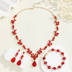 Vintage Luxury Crystal Necklace Earrings Bracelet Set Korean and Japanese Fashion Bride Wedding Evening Accessories