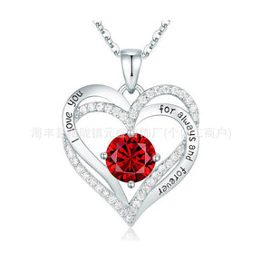 S925 Sterling Silver Necklace for Women with Twelve Birthstones Amazon Eternal Heart Pendant Heart-shaped Necklace