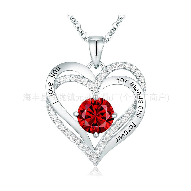 S925 Sterling Silver Necklace for Women with Twelve Birthstones Amazon Eternal Heart Pendant Heart-shaped Necklace