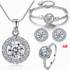 Bridal Set Jewelry Eight Arrows Eight Hearts Zircon Holy Light Pendant Necklace Ring Earrings Bracelet Four-Piece Set