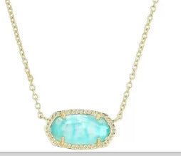KS  Oval Shell Necklace Turquoise Geometric Inlaid Mother-of-Pearl Pendant Real Gold Color Retention Collarbone Chain