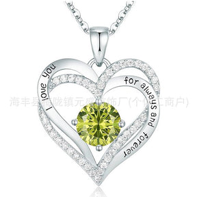 S925 Sterling Silver Necklace for Women with Twelve Birthstones Amazon Eternal Heart Pendant Heart-shaped Necklace