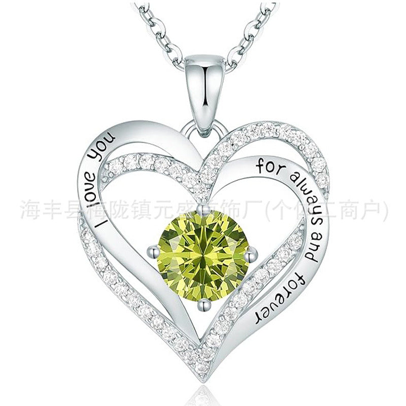 S925 Sterling Silver Necklace for Women with Twelve Birthstones Amazon Eternal Heart Pendant Heart-shaped Necklace