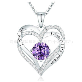 S925 Sterling Silver Necklace for Women with Twelve Birthstones Amazon Eternal Heart Pendant Heart-shaped Necklace