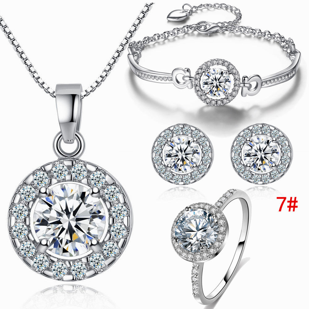 Bridal Set Jewelry Eight Arrows Eight Hearts Zircon Holy Light Pendant Necklace Ring Earrings Bracelet Four-Piece Set