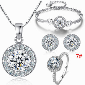 Bridal Set Jewelry Eight Arrows Eight Hearts Zircon Holy Light Pendant Necklace Ring Earrings Bracelet Four-Piece Set