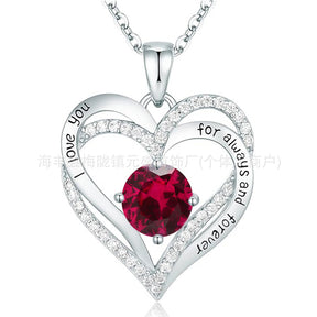 S925 Sterling Silver Necklace for Women with Twelve Birthstones Amazon Eternal Heart Pendant Heart-shaped Necklace