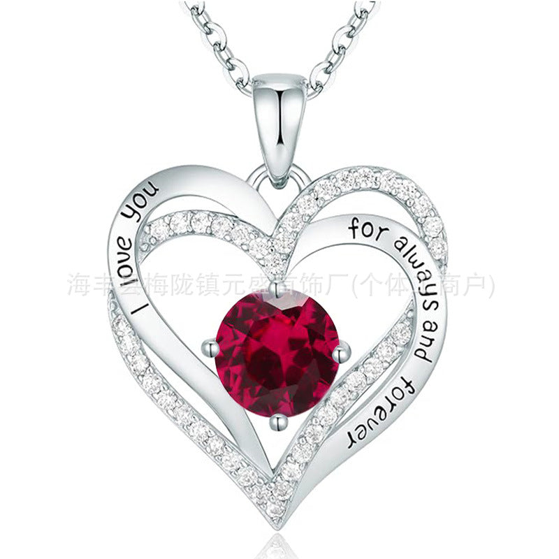 S925 Sterling Silver Necklace for Women with Twelve Birthstones Amazon Eternal Heart Pendant Heart-shaped Necklace