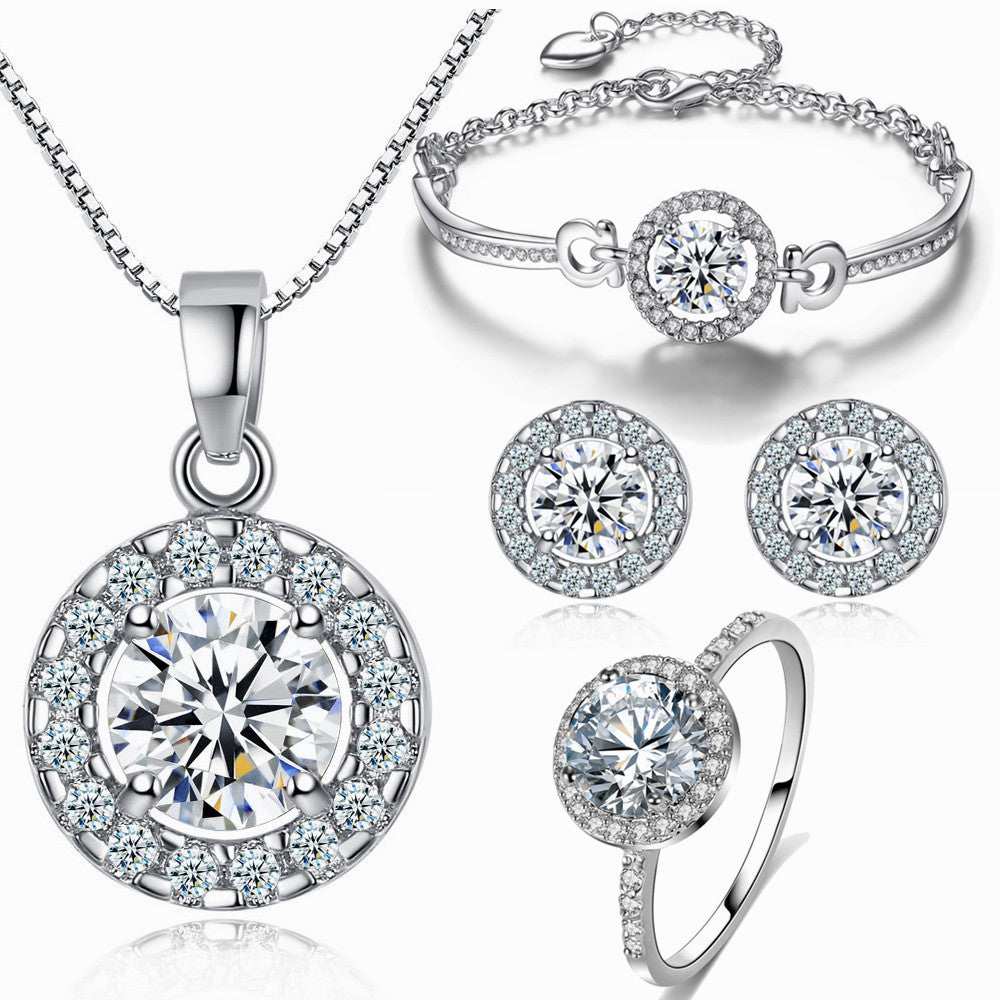 Bridal Set Jewelry Eight Arrows Eight Hearts Zircon Holy Light Pendant Necklace Ring Earrings Bracelet Four-Piece Set