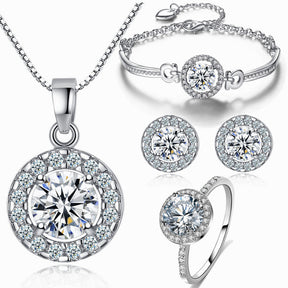 Bridal Set Jewelry Eight Arrows Eight Hearts Zircon Holy Light Pendant Necklace Ring Earrings Bracelet Four-Piece Set
