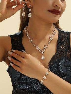 Vintage Luxury Crystal Necklace Earrings Bracelet Set Korean and Japanese Fashion Bride Wedding Evening Accessories
