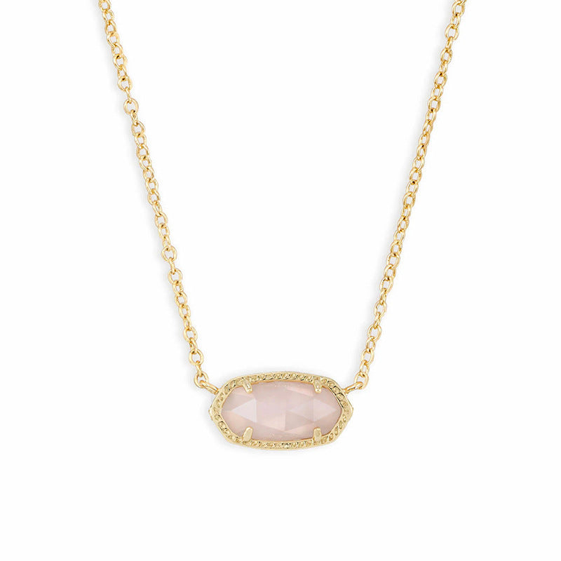 KS  Oval Shell Necklace Turquoise Geometric Inlaid Mother-of-Pearl Pendant Real Gold Color Retention Collarbone Chain