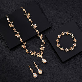 Vintage Luxury Crystal Necklace Earrings Bracelet Set Korean and Japanese Fashion Bride Wedding Evening Accessories
