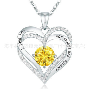 S925 Sterling Silver Necklace for Women with Twelve Birthstones Amazon Eternal Heart Pendant Heart-shaped Necklace