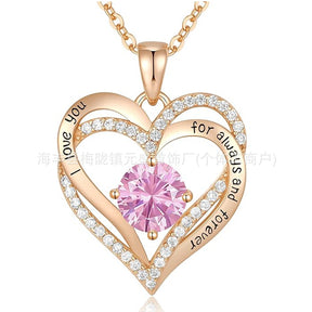 S925 Sterling Silver Necklace for Women with Twelve Birthstones Amazon Eternal Heart Pendant Heart-shaped Necklace