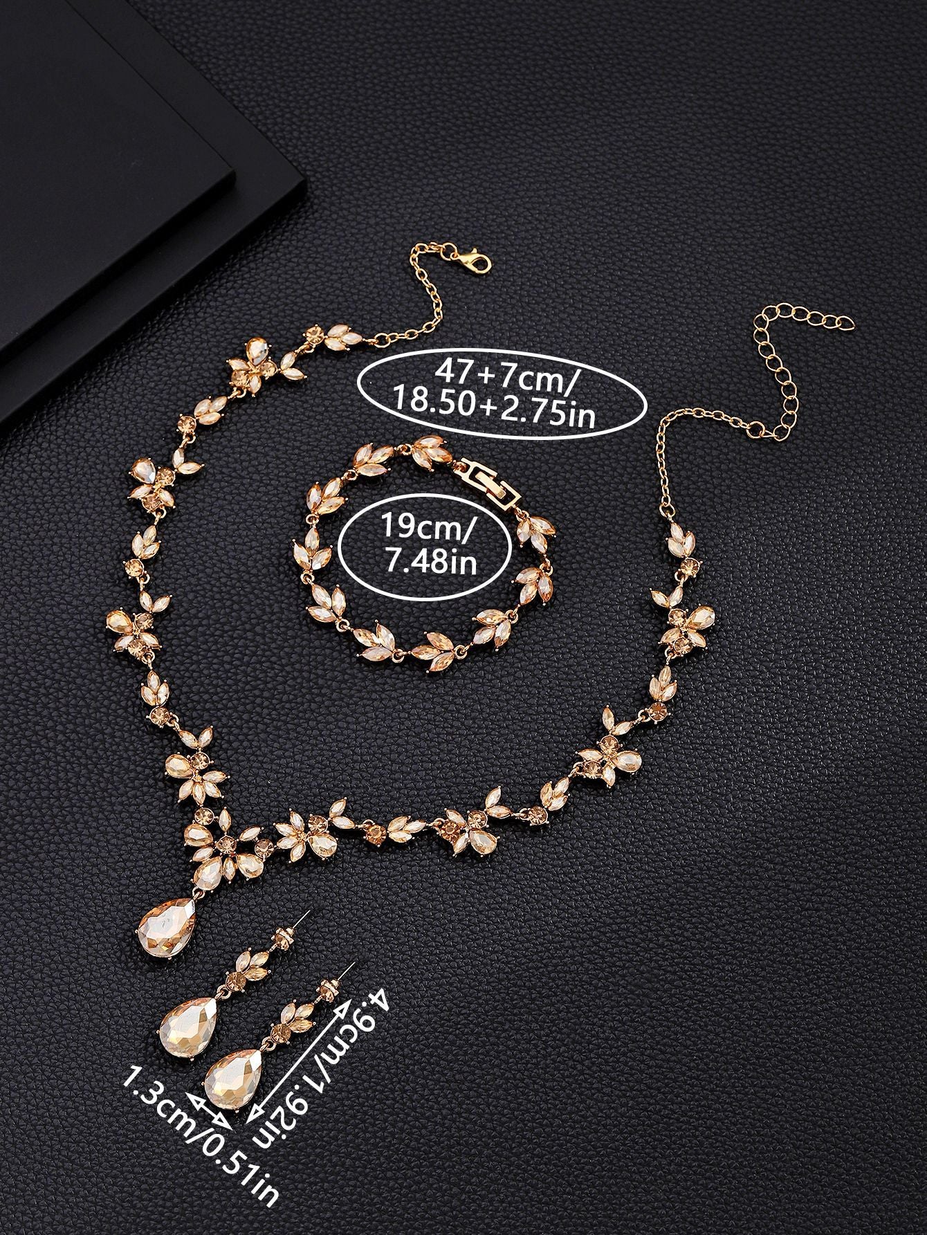 Vintage Luxury Crystal Necklace Earrings Bracelet Set Korean and Japanese Fashion Bride Wedding Evening Accessories