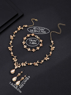 Vintage Luxury Crystal Necklace Earrings Bracelet Set Korean and Japanese Fashion Bride Wedding Evening Accessories