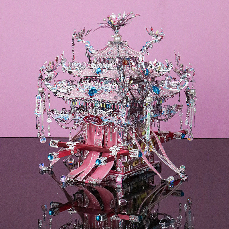 Gangda ピンク シルバー フェニックス クラウン ウェディング ファン メタル 組み立て オーナメント 3D パズル 手作り ギフト 友人用