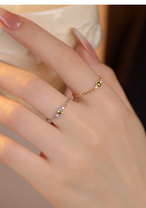 S925 Silver Olive Zircon Chain Ring for Women Fresh Niche K Gold Plated Vintage Adjustable Index Finger Ring