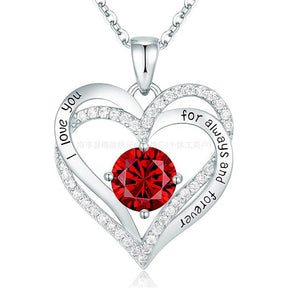 S925 Sterling Silver Necklace for Women with Twelve Birthstones Amazon Eternal Heart Pendant Heart-shaped Necklace