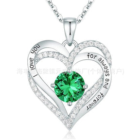 S925 Sterling Silver Necklace for Women with Twelve Birthstones Amazon Eternal Heart Pendant Heart-shaped Necklace