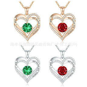 S925 Sterling Silver Necklace for Women with Twelve Birthstones Amazon Eternal Heart Pendant Heart-shaped Necklace