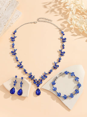 Vintage Luxury Crystal Necklace Earrings Bracelet Set Korean and Japanese Fashion Bride Wedding Evening Accessories