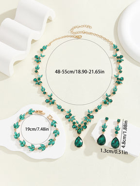 Vintage Luxury Crystal Necklace Earrings Bracelet Set Korean and Japanese Fashion Bride Wedding Evening Accessories
