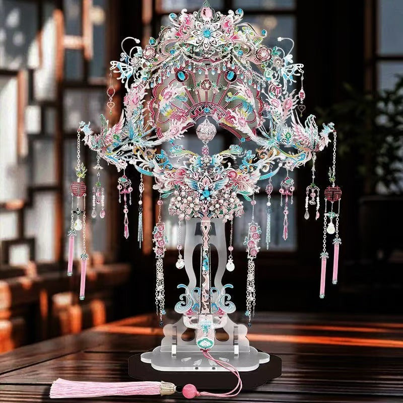 Gangda ピンク シルバー フェニックス クラウン ウェディング ファン メタル 組み立て オーナメント 3D パズル 手作り ギフト 友人用
