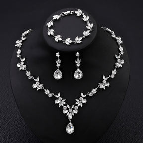 Vintage Luxury Crystal Necklace Earrings Bracelet Set Korean and Japanese Fashion Bride Wedding Evening Accessories