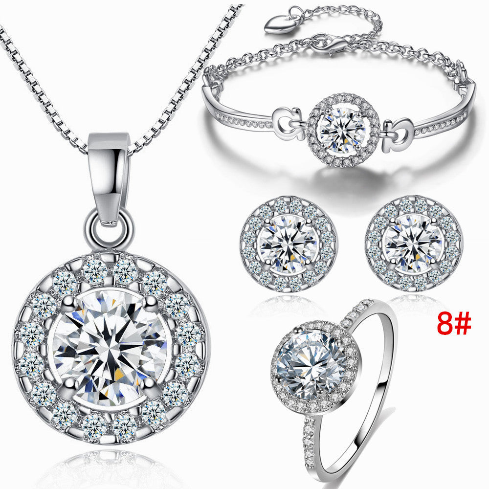 Bridal Set Jewelry Eight Arrows Eight Hearts Zircon Holy Light Pendant Necklace Ring Earrings Bracelet Four-Piece Set