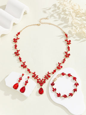 Vintage Luxury Crystal Necklace Earrings Bracelet Set Korean and Japanese Fashion Bride Wedding Evening Accessories
