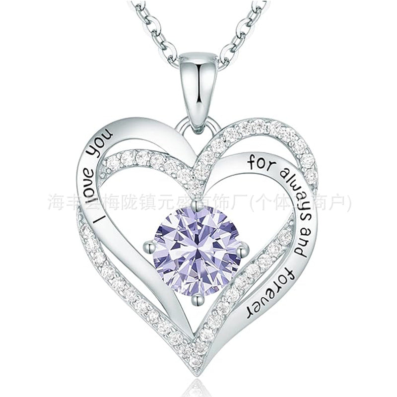 S925 Sterling Silver Necklace for Women with Twelve Birthstones Amazon Eternal Heart Pendant Heart-shaped Necklace
