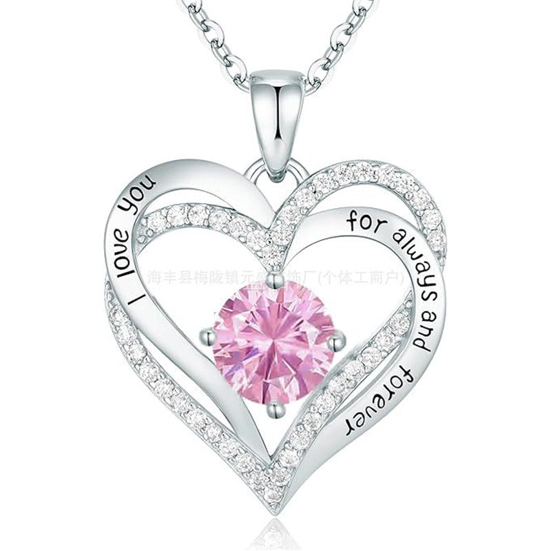 S925 Sterling Silver Necklace for Women with Twelve Birthstones Amazon Eternal Heart Pendant Heart-shaped Necklace
