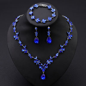 Vintage Luxury Crystal Necklace Earrings Bracelet Set Korean and Japanese Fashion Bride Wedding Evening Accessories