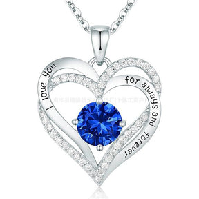 S925 Sterling Silver Necklace for Women with Twelve Birthstones Amazon Eternal Heart Pendant Heart-shaped Necklace