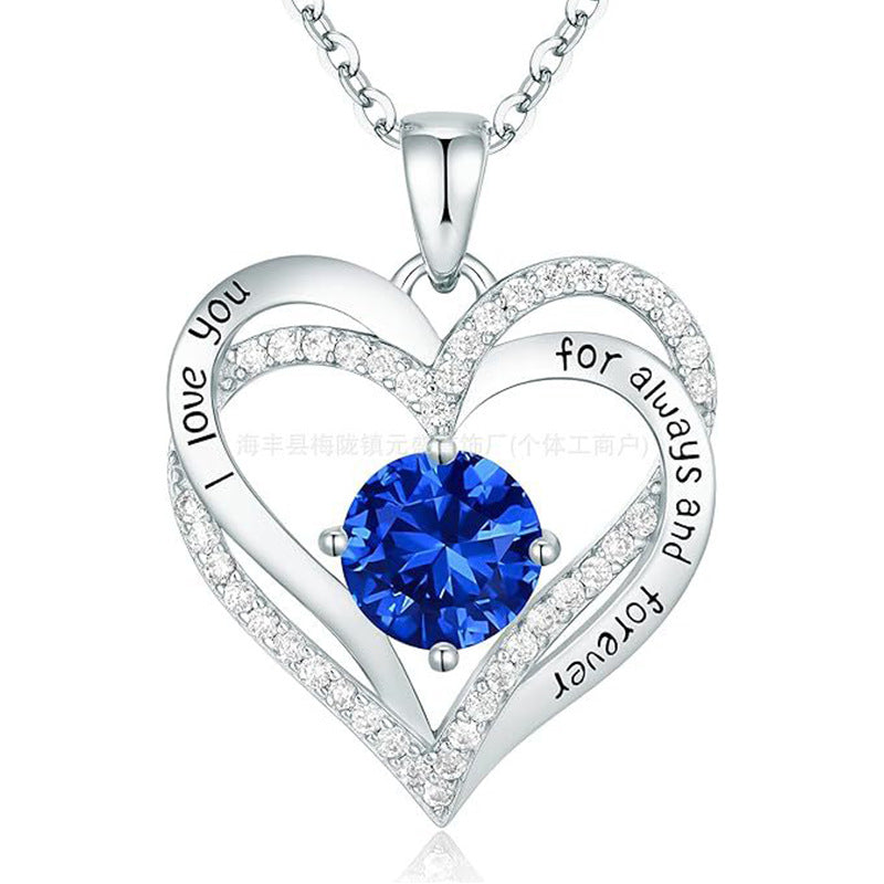 S925 Sterling Silver Necklace for Women with Twelve Birthstones Amazon Eternal Heart Pendant Heart-shaped Necklace