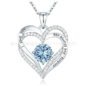 S925 Sterling Silver Necklace for Women with Twelve Birthstones Amazon Eternal Heart Pendant Heart-shaped Necklace