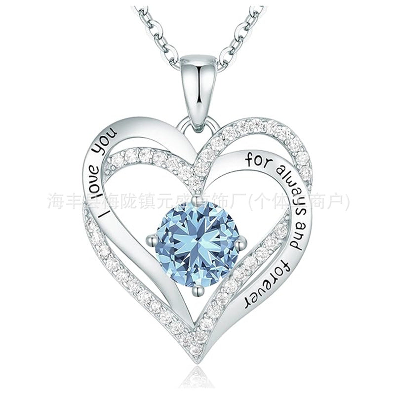 S925 Sterling Silver Necklace for Women with Twelve Birthstones Amazon Eternal Heart Pendant Heart-shaped Necklace