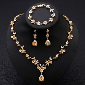 Vintage Luxury Crystal Necklace Earrings Bracelet Set Korean and Japanese Fashion Bride Wedding Evening Accessories