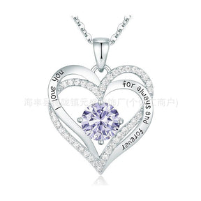 S925 Sterling Silver Necklace for Women with Twelve Birthstones Amazon Eternal Heart Pendant Heart-shaped Necklace